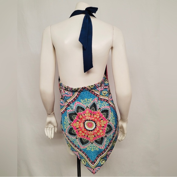 Allen B. Medallion Mandala Halter Handkerchief Flowy Summer Top - Picture 3 of 9